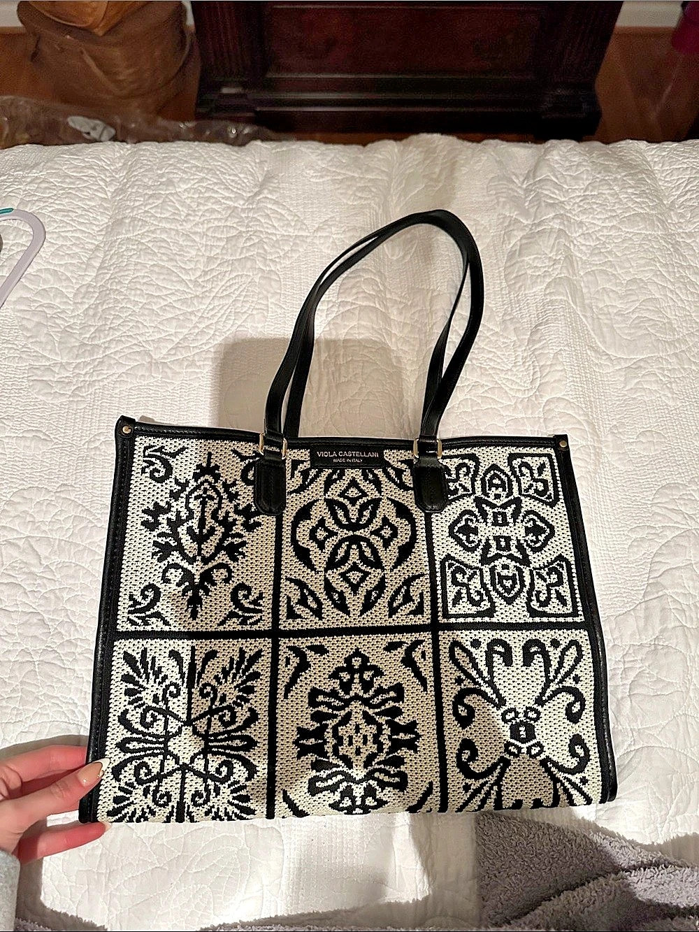 Mola Castellani Geometric Tote in Black & Cream Like New